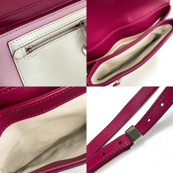 AUTH GIVENCHY flap duet Pochette Crossbody Shoulder Bag Leather Pink x White - Picture 11 of 12
